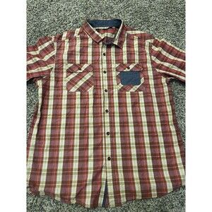 Sean John‎ Red Plaid  Button Up Shirt - Men's XXL - Short Sleeve Hip Hop